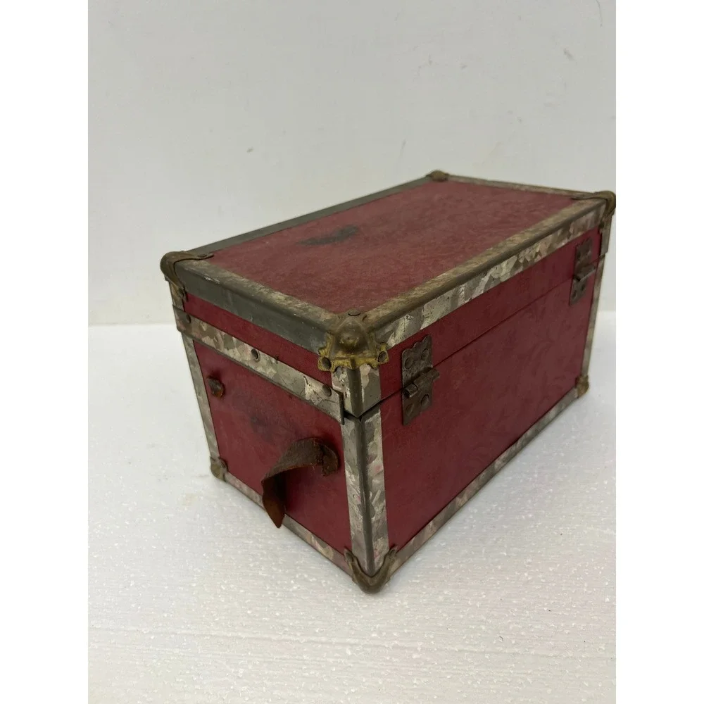 Vintage Dollhouse Steamer Trunk w Tray Miniature Wood Chest Box SALESMAN SAMPLE